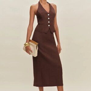 Reformation Hazen Linen Two Piece Brown - Size 0